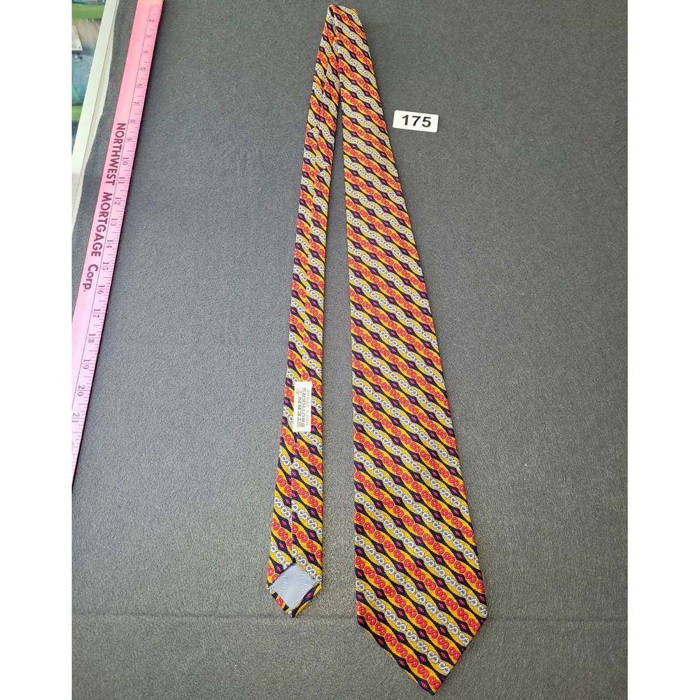 Christian Dior Men's Woven Polyester Tie Gold Red Blue Navy Geometric Logo